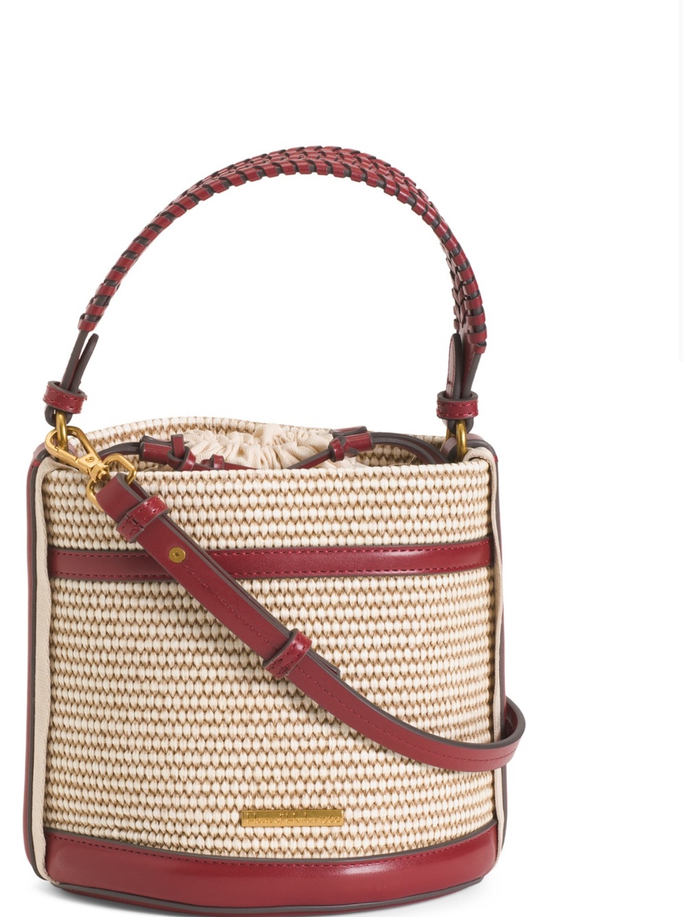 Brown and Cream Woven Bucket Hobo